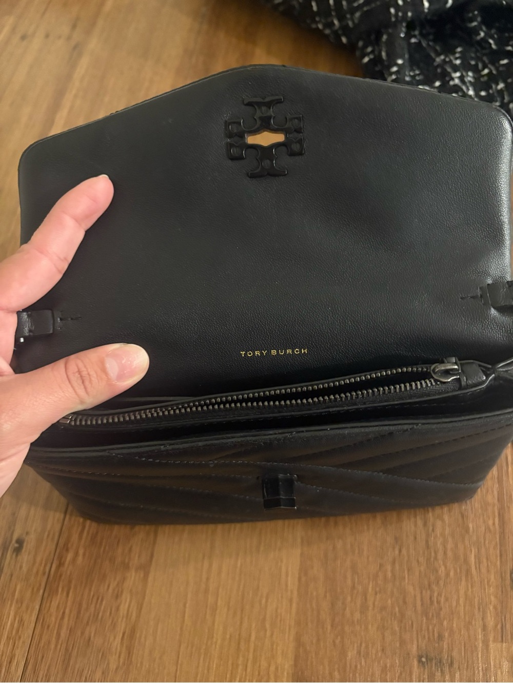 Tory Burch Black Leather Quilted Messenger Crossbody